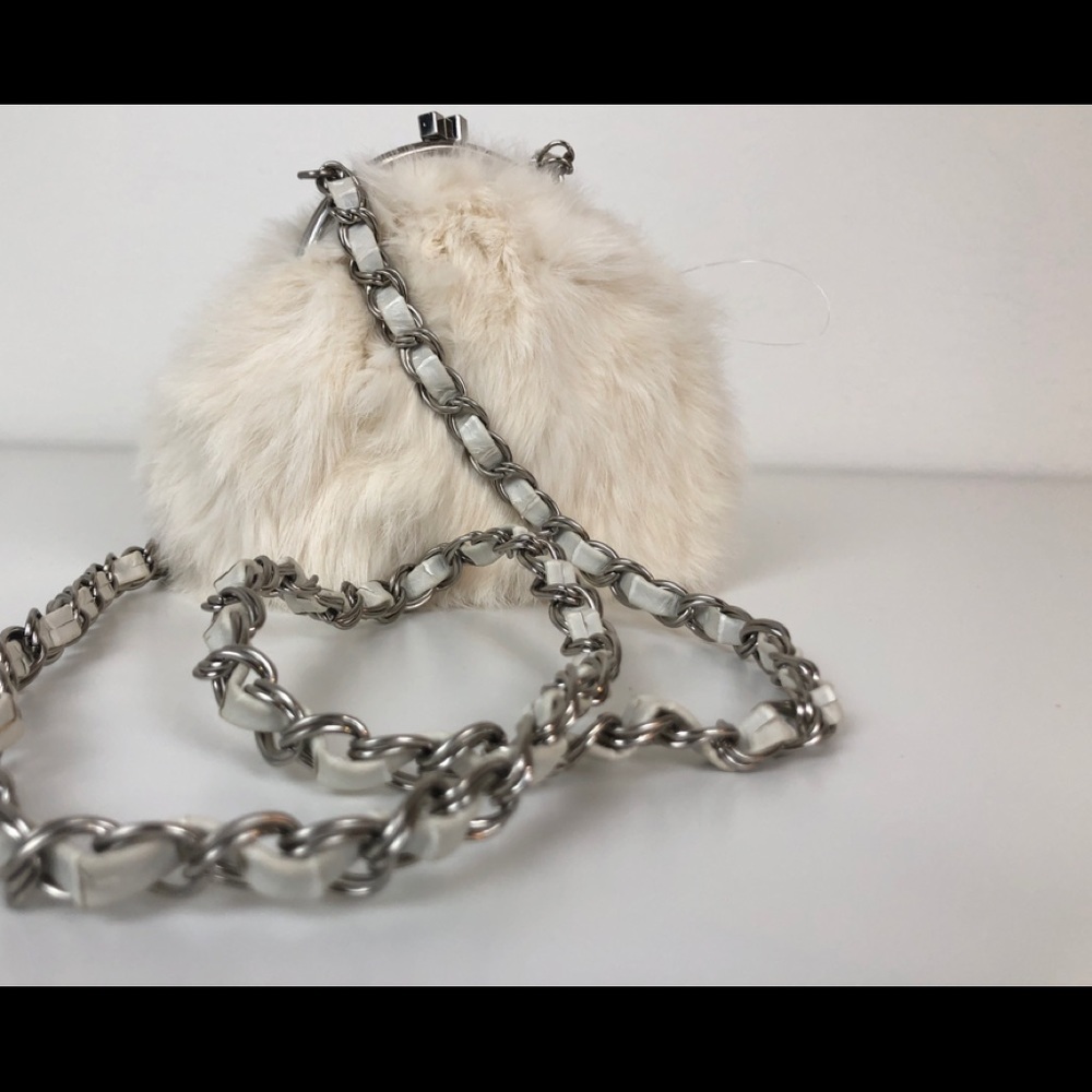 Ann Taylor Mini Rabbit Fur Handbag in White